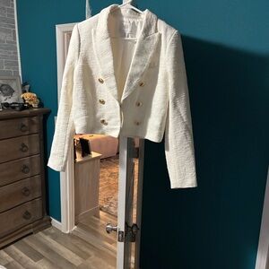 House of Harlow 1960 Textured Cream Blazer with Gold Buttons